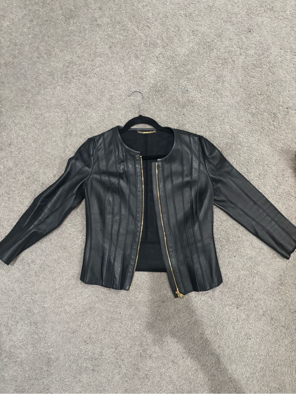 GIANNI VERSACE Mainline Black Paneled Leather Jacket | Gold Hardware (SIZE 8)